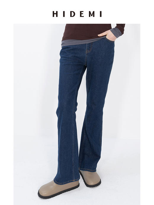 HIDEMI 蓝色复古柔软水洗微喇修身九分牛仔裤 商品图2