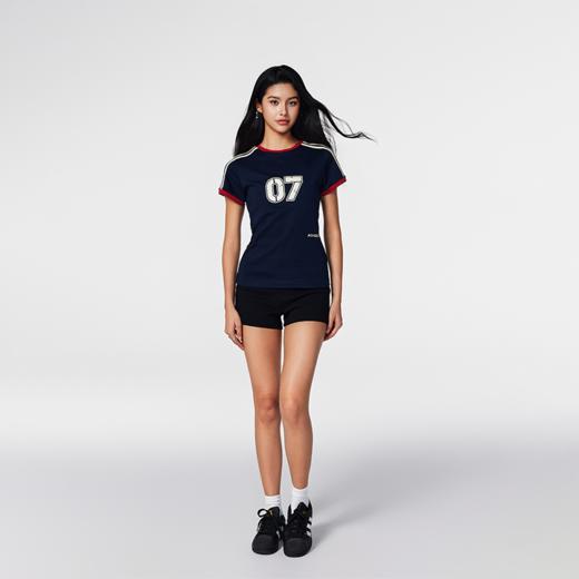 【Achock官方店】美式复古辣妹撞色条纹拼接潮牌显瘦修身短袖体恤 商品图1