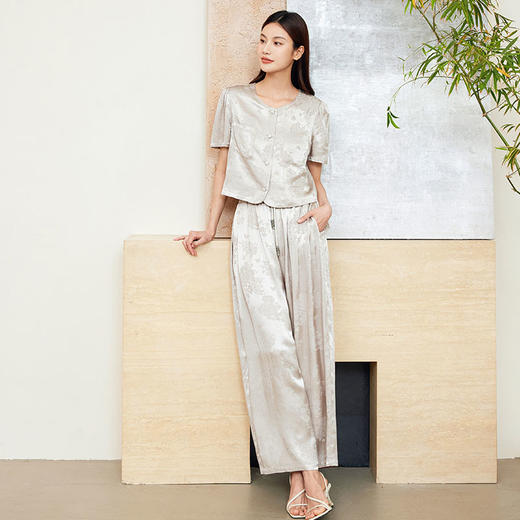 玳莎莱赛尔天丝气质两件套女2024夏季新款优雅复古新中式提花套装  EB46201 商品图0