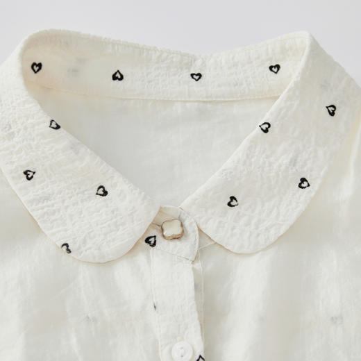 谜底衬衫短袖女2024夏季新品复古文艺风提花荷叶边衬衣242MC0670 商品图3