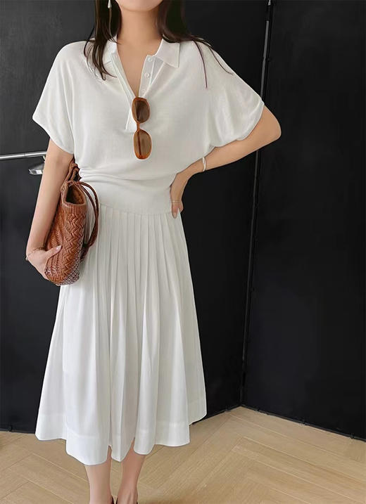 醋酸桑蚕丝面料 POLO领蝙蝠袖针织衫 成衣柔韧挺括自然 面料延展回弹力好 夏日穿毫无闷热感 不易松垮走形 上身垂坠有型不垮塌JZ2416 商品图2