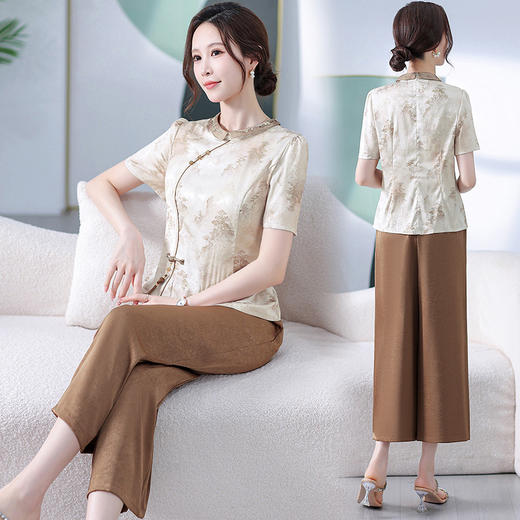 气质宽松复古印花小衫，上衣+阔腿裤两件套QYM-XY-24AM053-Y 商品图2