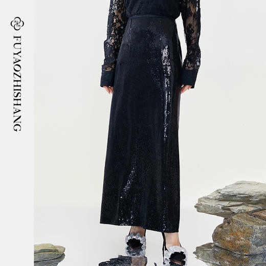 IWY/扶摇系列 国风斜襟盘扣蕾丝衬衫开叉半裙半裙FYB327+FYS328 商品图4