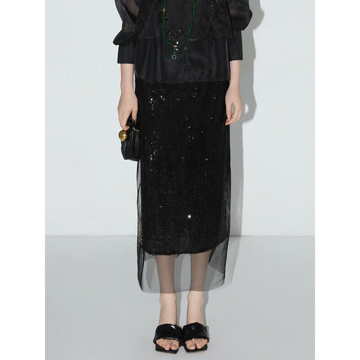 【限时秒杀】COCOBELLA奢感优雅亮片网纱半身裙女夏名媛风包臀长裙HS0021C 商品图4