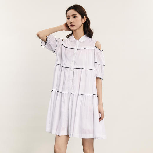 谜底露肩连衣裙2024夏季新品时尚宽松减龄娃娃裙中长裙242ML0637 商品图1