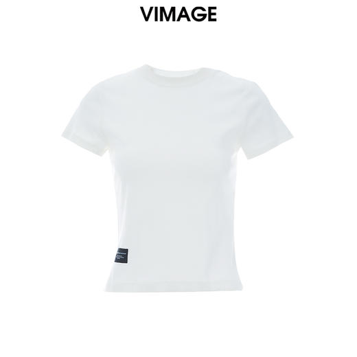 VIMAGE纬漫纪2024夏季新款舒适棉感白色圆领T恤上衣V2102715 商品图5
