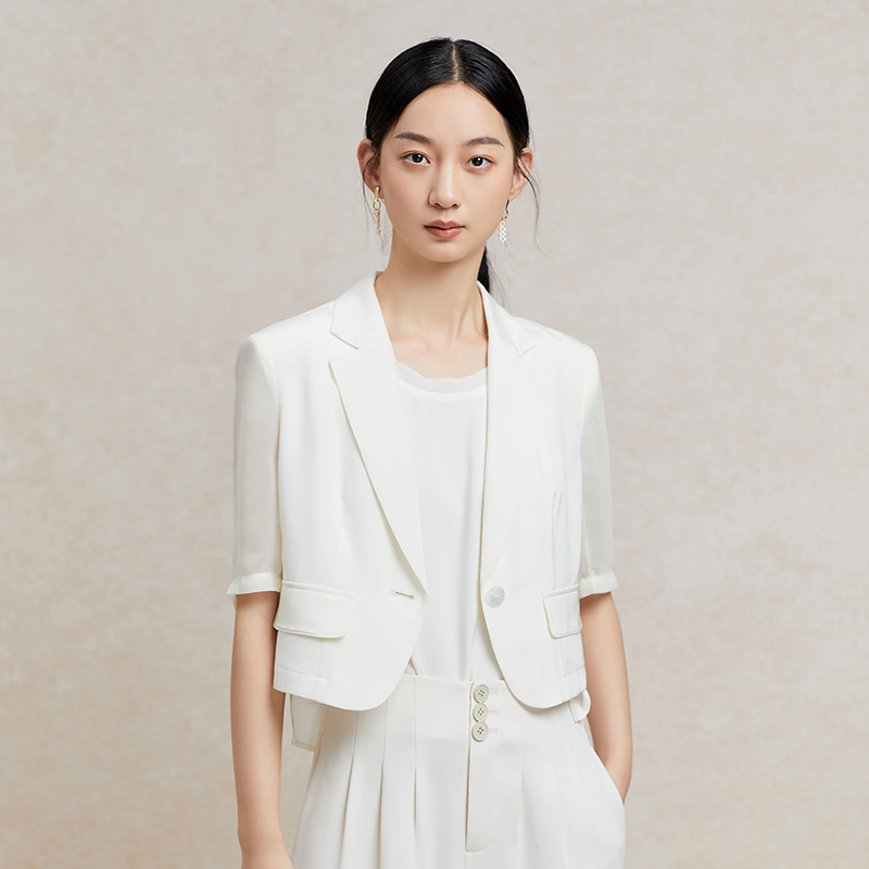 Famecoco短款一粒扣西装女士夏款通勤职业中袖小众西服FAC3AW009