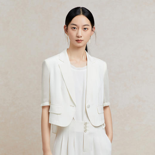 Famecoco短款一粒扣西装女士夏款通勤职业中袖小众西服FAC3AW009 商品图0
