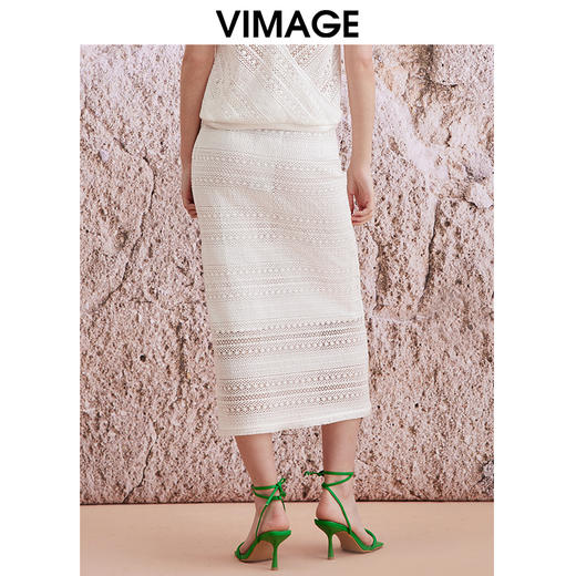 VIMAGE纬漫纪夏季新款蕾丝镂空直筒包臀半裙女V2106722 商品图4