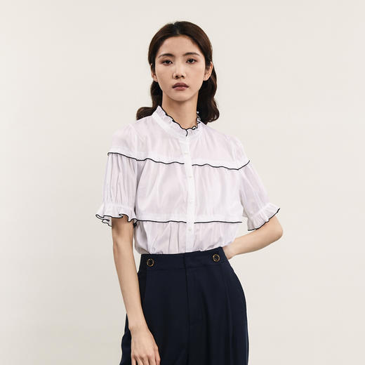 谜底纯棉衬衫短袖女2024夏季新品通勤风少女感宽松衬衣242MC0634 商品图0