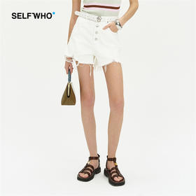 SELFWHO纯白纯棉牛仔短裤女2024夏季新款小个子高腰直筒百搭裤子