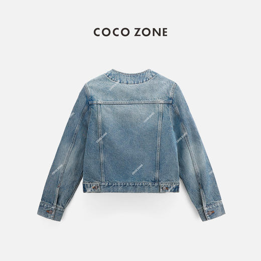 COCO ZONE100棉复古做旧牛仔外套百搭短款排扣长袖上衣24C10370 商品图1