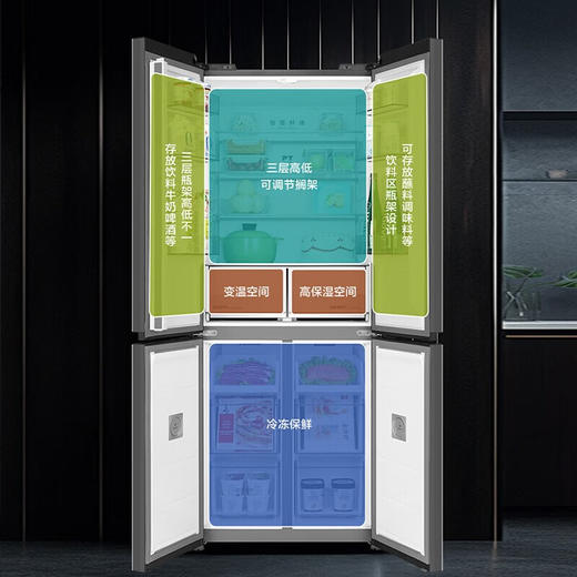 美的十字对开门四门风冷无霜零距离嵌入式一级能效无霜智能家用电冰箱 433升底部散热BCD-433WUSGPZM极地白 商品图3