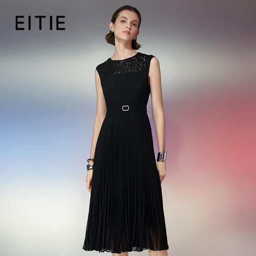 EITIE爱特爱2024夏季新款气质优雅设计感百褶无袖礼服连衣裙7877508 商品图0