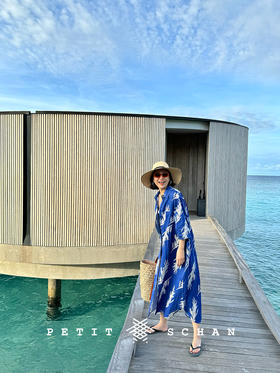 海洋之露 原创迷迭香印花度假感棉麻半袖H型衬衫式连衣裙/长款衬衫