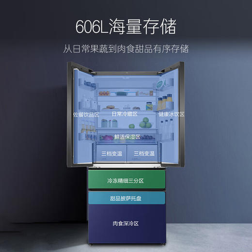 海尔（Haier）606升全空间保鲜科技零距离自由嵌入式AI智净系统风冷变频彩晶多门冰箱BCD-606WGHFD24BTU1 商品图5