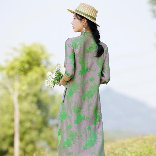 改良旗袍领印花裙，收腰显瘦a字大码丝棉连衣裙TT96103 商品图3