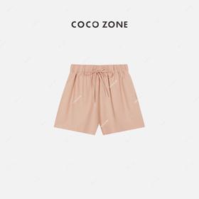 COCO ZONE 通勤风纯色绣花短裤松紧腰系绳裤子23C18913