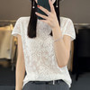 雀说 夏季蕾丝羊毛精纺针织体恤短袖女款镂空宽松打底上衣4ZF-2997 商品缩略图5