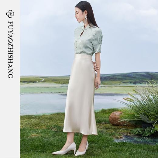 IWY/扶摇系列 绿色夏季新中式国风盘扣衬衫半裙FYB362+FYS353 商品图3