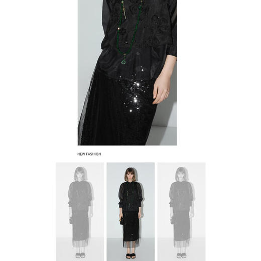 【限时秒杀】COCOBELLA奢感优雅亮片网纱半身裙女夏名媛风包臀长裙HS0021C 商品图2