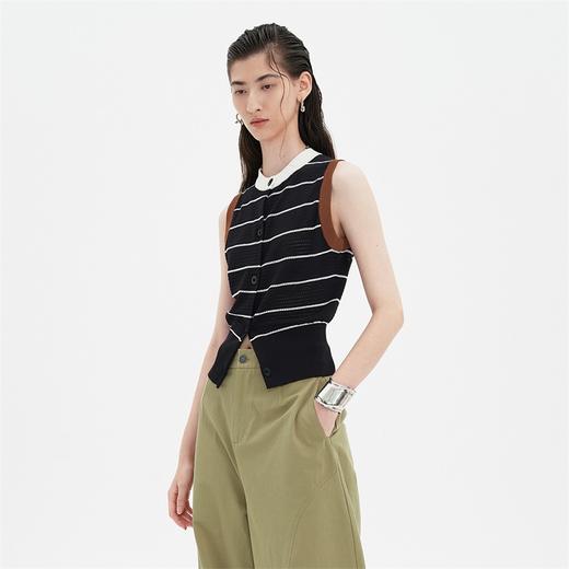 【娜扎同款】SELFWHO藏青条纹马夹女2024夏新款吸湿透气百搭高级洋气时髦马甲 商品图1