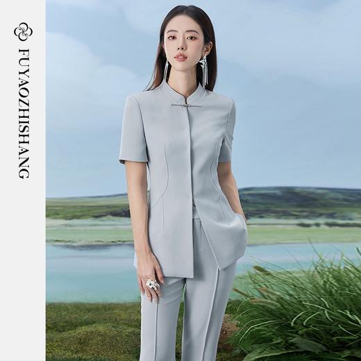 扶摇系列 蓝灰色夏季国风时尚新中式改良西装套装FYCP356 商品图0