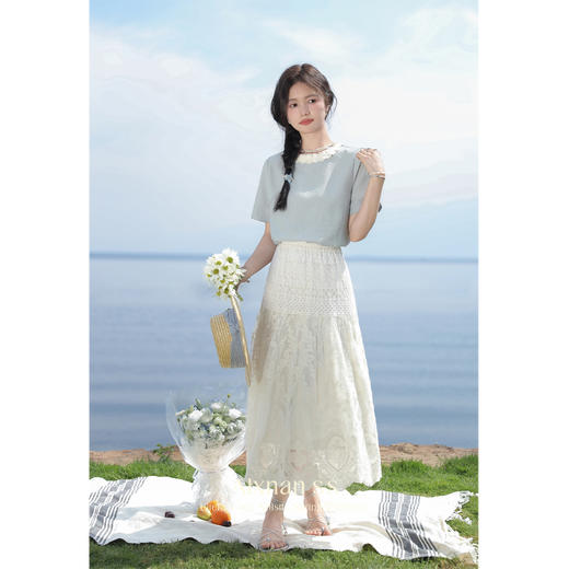 鹿向南「清新蓝语」圆领正肩休闲T恤2025夏季新款通勤短袖上衣女 商品图2