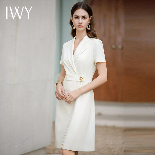 IWY/米白色收腰西服裙正式场合连衣裙女公务员上班族职业装时尚减龄Q1091 商品图1