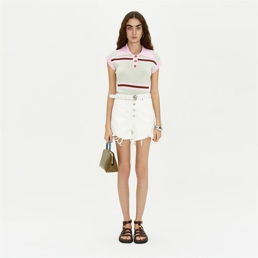 SELFWHO纯白纯棉牛仔短裤女2024夏季新款小个子高腰直筒百搭裤子 商品图3