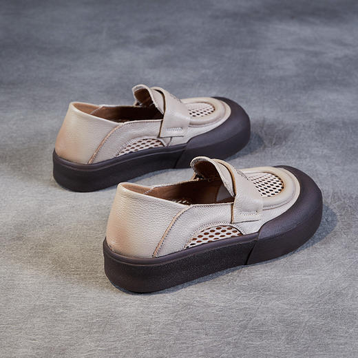 真皮软底牛皮透气网面，乐福鞋方头镂空单鞋 ZM24B716 商品图3