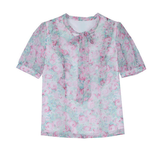 ALBB-甜美粉色碎花雪纺衫减龄百搭显瘦上衣 商品图4