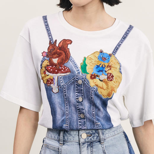 谜底特色T恤短袖女2024夏季新品复古文艺风绣花宽松上衣242MT0659 商品图3