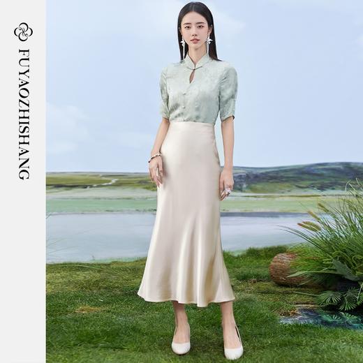 IWY/扶摇系列 绿色夏季新中式国风盘扣衬衫半裙FYB362+FYS353 商品图2
