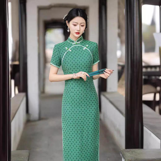 ALBB-新中式民国风精致墨绿色旗袍 商品图2