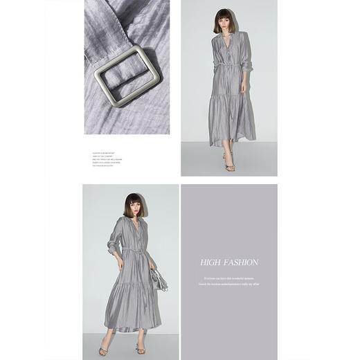 COCOBELLA肌理褶皱莱赛尔连衣裙轻熟女夏气质长袖衬衫裙FR915 商品图2