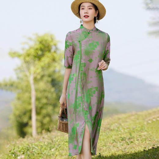 改良旗袍领印花裙，收腰显瘦a字大码丝棉连衣裙TT96103 商品图2