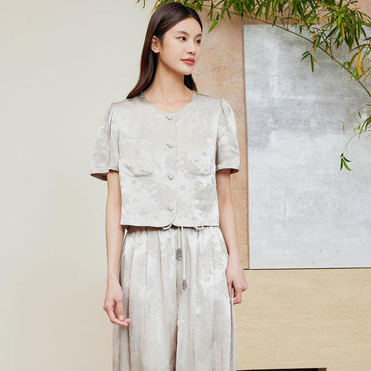 玳莎莱赛尔天丝气质两件套女2024夏季新款优雅复古新中式提花套装  EB46201 商品图1