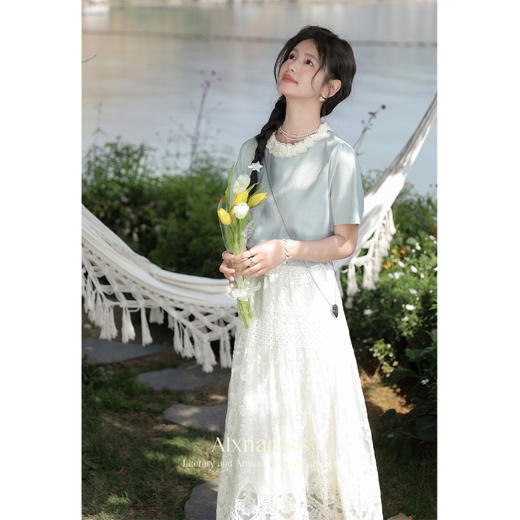 鹿向南「清新蓝语」圆领正肩休闲T恤2025夏季新款通勤短袖上衣女 商品图1