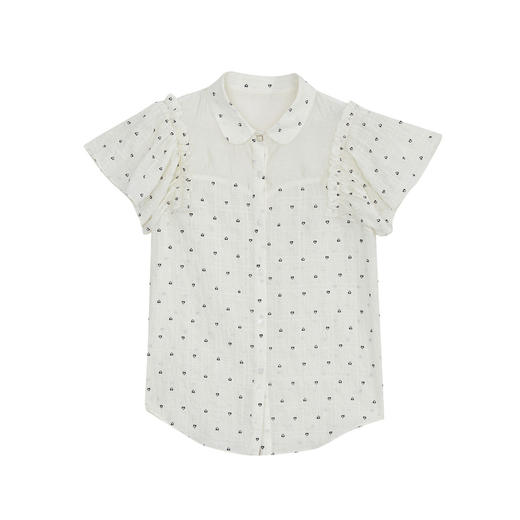 谜底衬衫短袖女2024夏季新品复古文艺风提花荷叶边衬衣242MC0670 商品图4