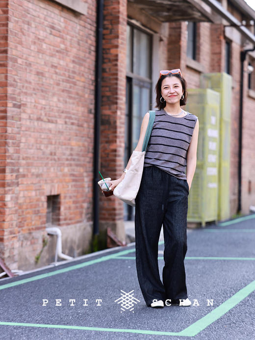 PETIT SCHAN小闪 CLO#497 black humor 黑色幽默 四季款土耳其进口棉麻牛仔文艺抽绳直筒裤 商品图4