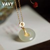 【礼盒装】VAVY 2024新款 S925纯银古法金镶玉和田青玉福平安扣小吊坠复古锁骨项链 商品缩略图1
