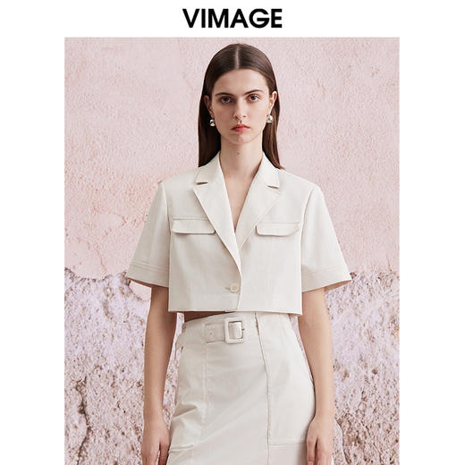 VIMAGE纬漫纪夏季新款气质通勤收腰短款露腰西装短外套V2103719 商品图2