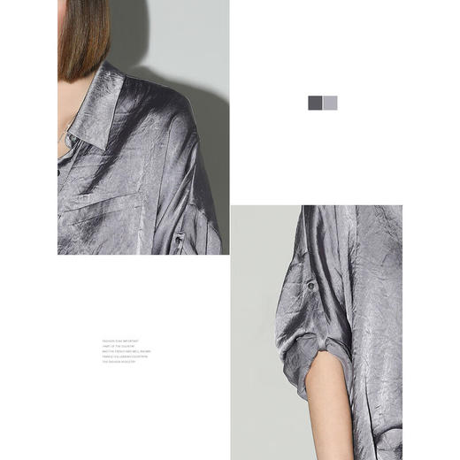 COCOBELLA[100%醋酸]奢感丝光肌理紫色夏凉感短袖衬衫SR0039 商品图1