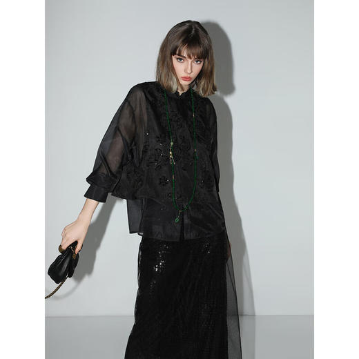 【限时秒杀】COCOBELLA奢感优雅亮片网纱半身裙女夏名媛风包臀长裙HS0021C 商品图1