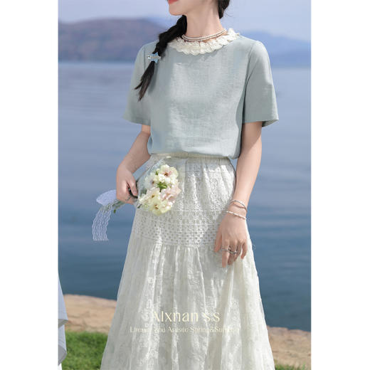 鹿向南「清新蓝语」圆领正肩休闲T恤2025夏季新款通勤短袖上衣女 商品图4