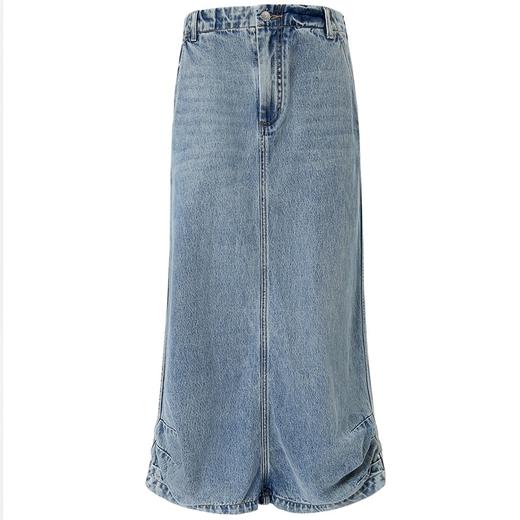 SELFWHO牛仔蓝纯棉半身裙2024夏新款宽松百搭高级气质a字七分裙子 商品图4