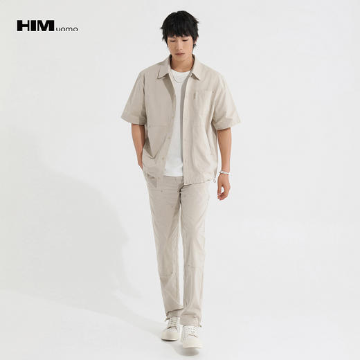 HIM漢崇  简约口袋宽松短袖衬衫设计感工装休闲衬衣男 2026春季 商品图1