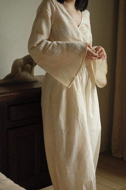 亚麻格纹围裹上衣 - 棉麻与格纹 商品图2