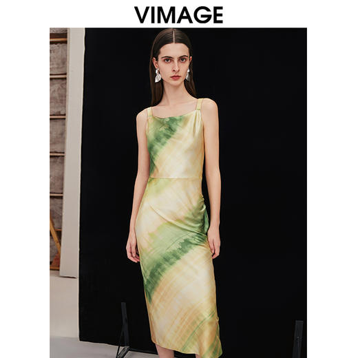 VIMAGE纬漫纪2024夏季新款晕染修身法式气质吊带连衣裙V2107727 商品图5